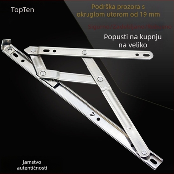 Nerđajući čelik; skup četverozglobnih spojeva za potporni štap i šarke za aluminijske prozore, ograničivač s kružnim žljebom Ø19