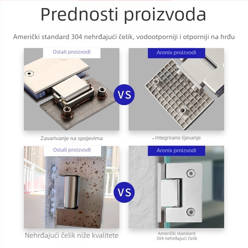 Šarke od nehrđajućeg čelika 304/316 za tuš kabine, kupaonske pregrade, ravna ili sklopiva vrata