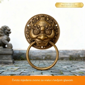 Kvaka za vrata od mesinga s glavom lava i prstenom