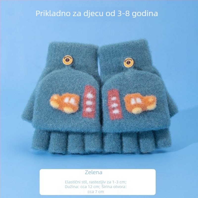 Dječje zimske rukavice s pola prsta i preklopnim kapom, pletene, za pisanje, za dječake
