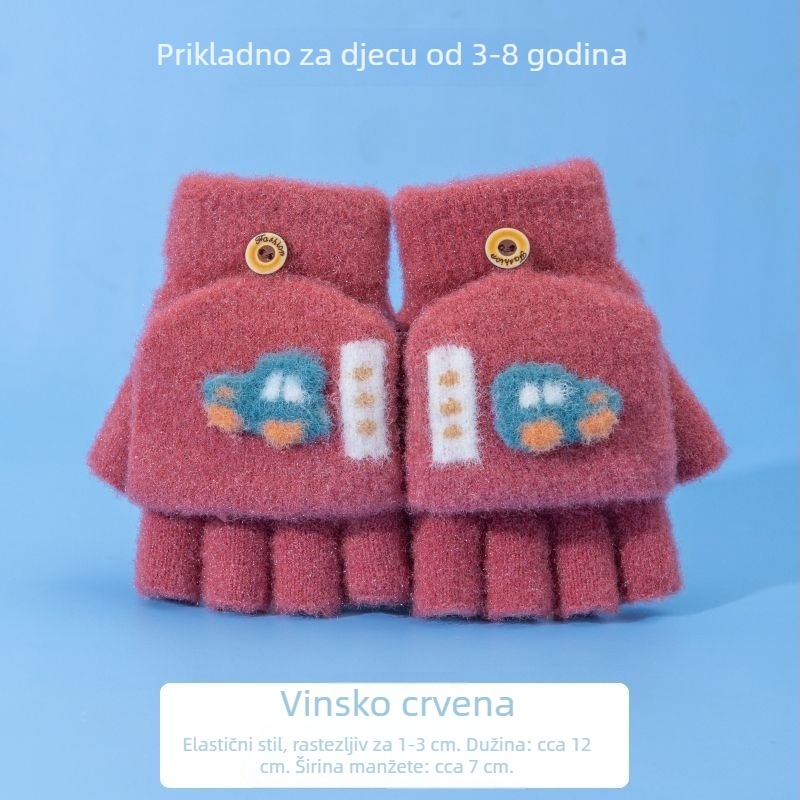 Dječje zimske rukavice s pola prsta i preklopnim kapom, pletene, za pisanje, za dječake