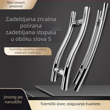 Nerđajući čelična kvaka s mjesečevim oblikom, polirana završna obrada, cijev promjera 32 mm, za staklena i drvena vrata