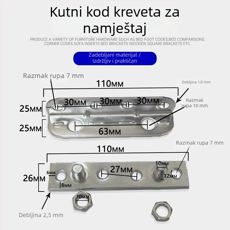 Željezni kutni nosač namještaja, pravokutni spojni fiksator, uredski hardver, galvanizirani završetak