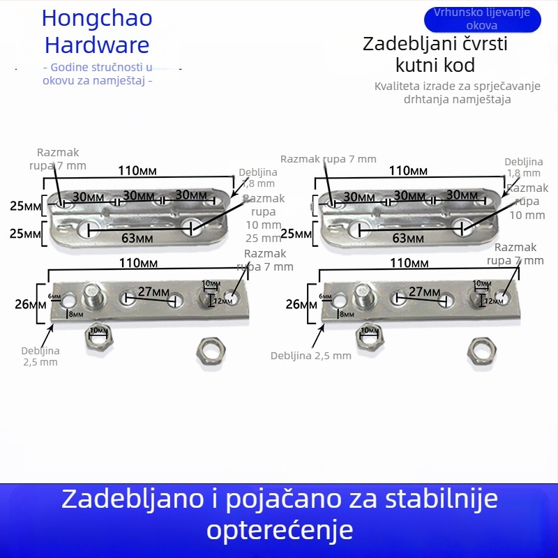 Željezni kutni nosač namještaja, pravokutni spojni fiksator, uredski hardver, galvanizirani završetak