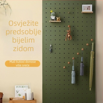 Masivan drveni višeslojni perforirani panel za pohranu, zidna drvena knjižna polica, razdjelnik skladišta, viseći zidni panel, moderni minimalistički dizajn