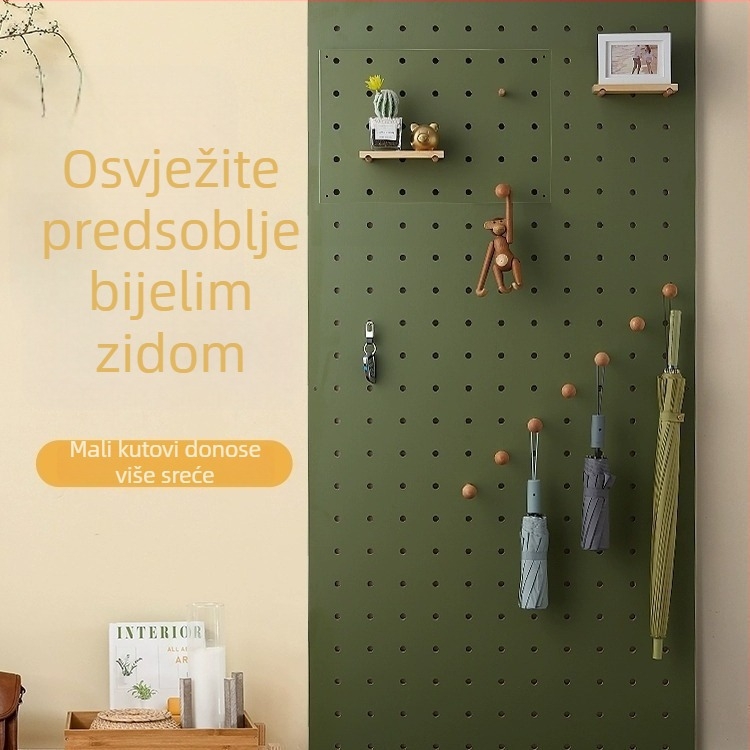 Masivan drveni višeslojni perforirani panel za pohranu, zidna drvena knjižna polica, razdjelnik skladišta, viseći zidni panel, moderni minimalistički dizajn