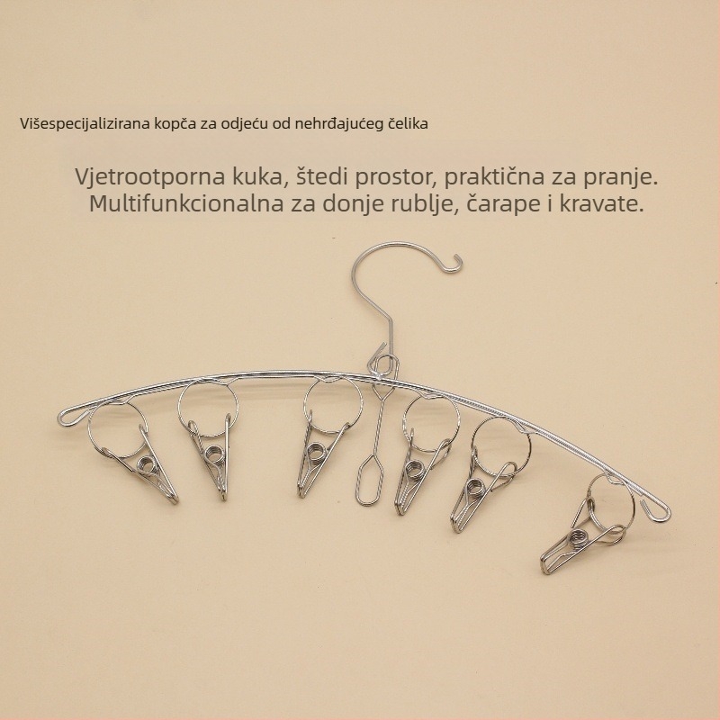 Višenamjenski klip za sušenje od nehrđajućeg čelika za donje rublje i čarape, otporan na vjetar, protuklizni kukica, ušteda prostora, jednostavno pranje