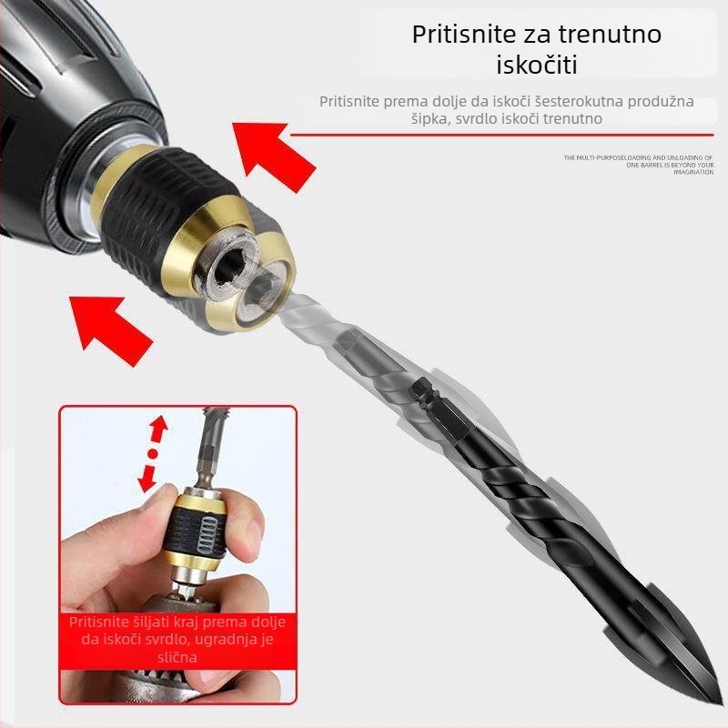 Adapter za električnu bušilicu s troje čeljusti, brza zamjena, 1/4-inčni šesterokutni otvor i samozaključavajući brzi spojnik