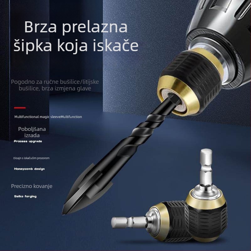 Adapter za električnu bušilicu s troje čeljusti, brza zamjena, 1/4-inčni šesterokutni otvor i samozaključavajući brzi spojnik