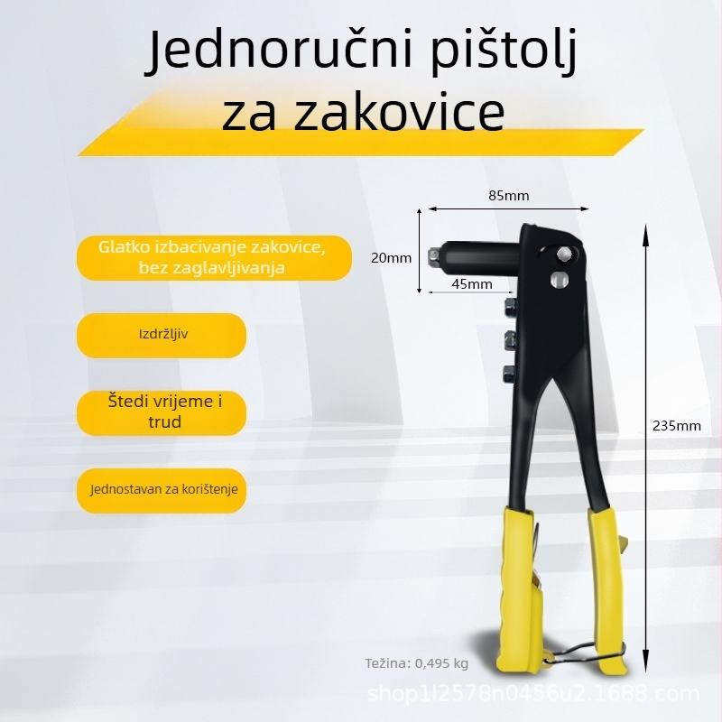 Ručni alat za zakovice, jednoručni, za zakovice promjera 2,8/3,2/4,0/4,8 mm, za vrata i prozore