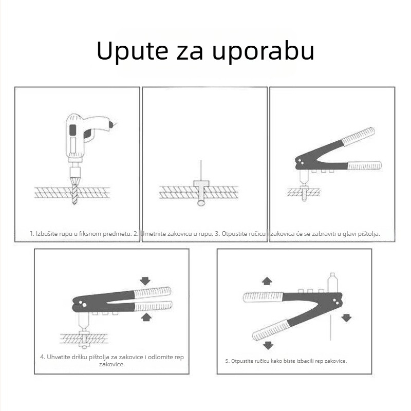 Ručni alat za zakovice, jednoručni, za zakovice promjera 2,8/3,2/4,0/4,8 mm, za vrata i prozore
