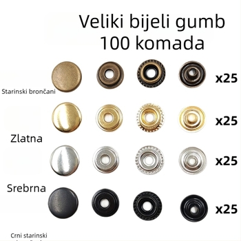 Set alata za ugradnju snap kopči od nehrđajućeg čelika, ručne kliješta, 100 setova, 201 veliki bijeli snapovi za platno
