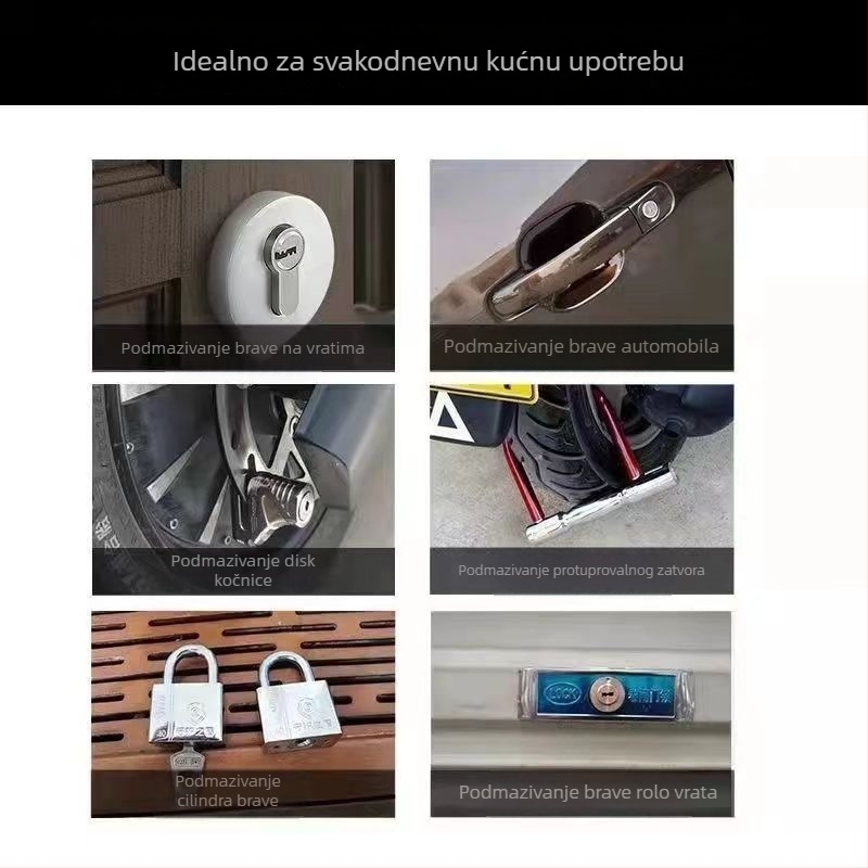 Sprej za podmazivanje kućanskih mehanizama: brave, cilindar ključa i šarke, uklanja hrđu i štiti od hrđe, 200 ml