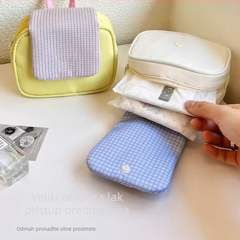Najlon quilted torbica za skladištenje s kapom i kopčom, mnogostruki pretinci, velika zapremina – putni organizator za šminku