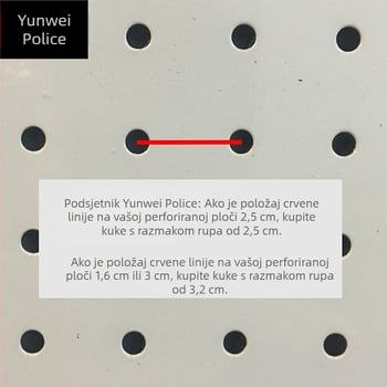 Željezni vješak za policu s perforiranim pločama, trozubni trokraki kukica, elektroplatirani završetak