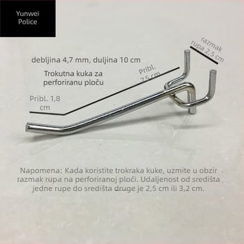 Željezni vješak za policu s perforiranim pločama, trozubni trokraki kukica, elektroplatirani završetak