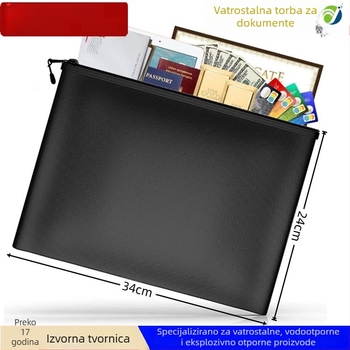 Vatrootporna torba za dokumente od staklenih vlakana, sa zatvaranjem, vodootporna za važne dokumente