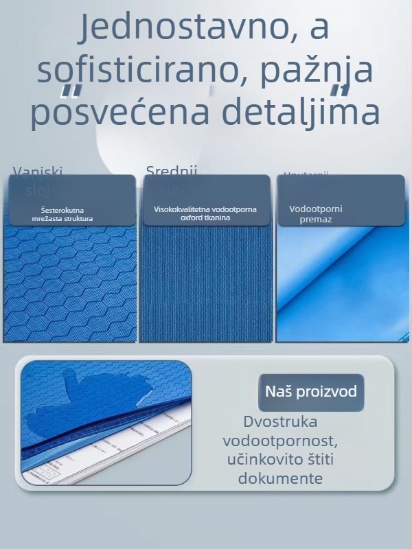 A4 vodootporna torba za dokumente sa zatvaračem od Oxford tkanine, organizator za dokumente i medicinske kartoteke, s otisom logotipa
