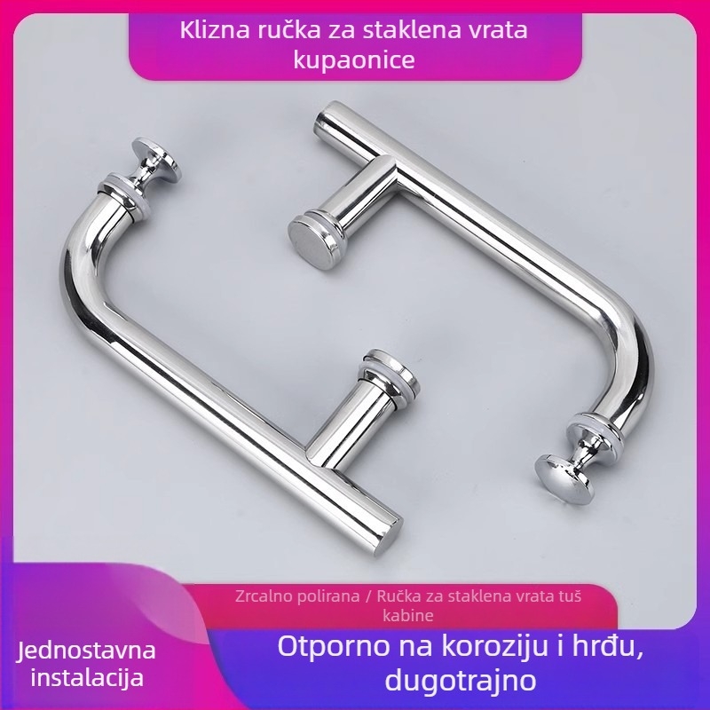 Drška za tuš kabinu od staklenih vrata, nehrđajući čelik, za klizna vrata kupaonice, razmak rupa 145 mm, tip F