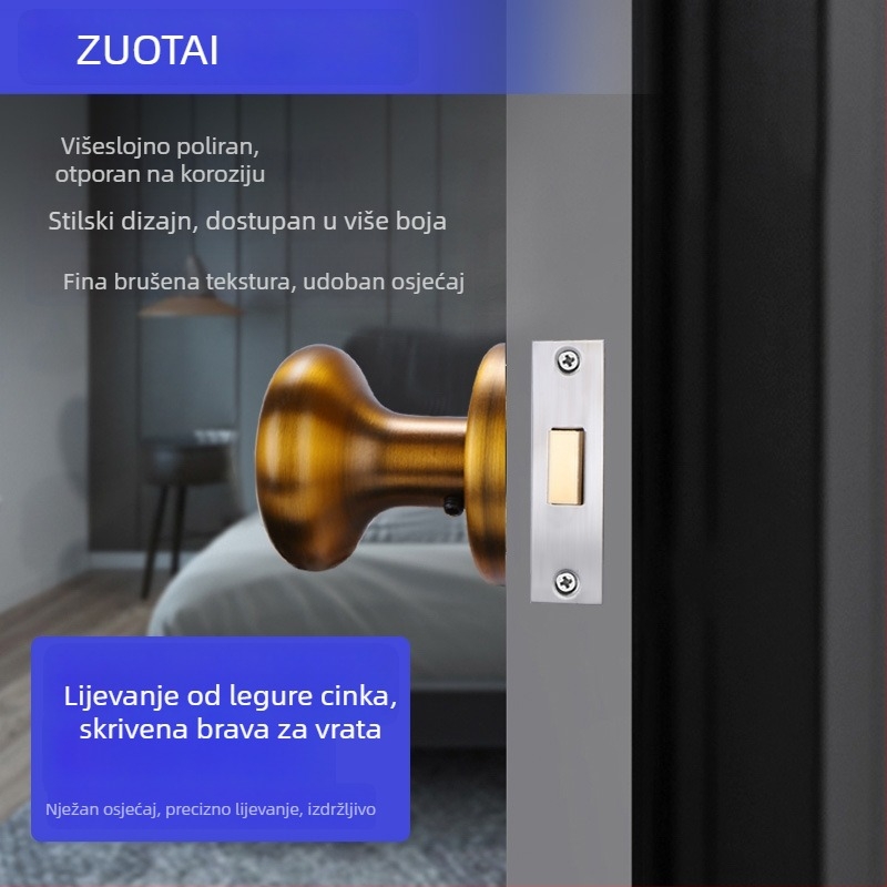 Skrivena brava za vrata od aluminijske i cinkove legure, jednostranična, za vrata dnevnog boravka, spavaće sobe i ormara