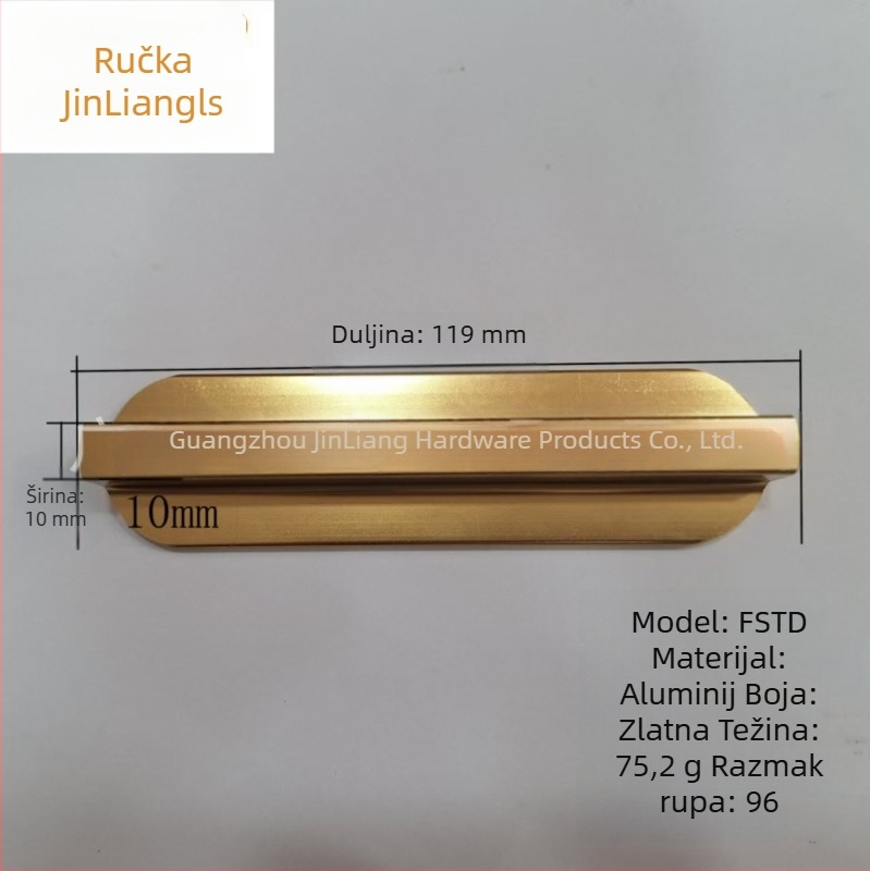 Zlatna T-oblika ručka za ormariće, razmak rupa 96 mm, kružni reljefni uzorak, aluminijska legura, za vrata i ladice