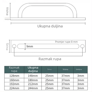 Prilagođena ručka od aluminijske legure bez bušenja za vrata i prozore, klizna balkonska vrata i drvena vrata