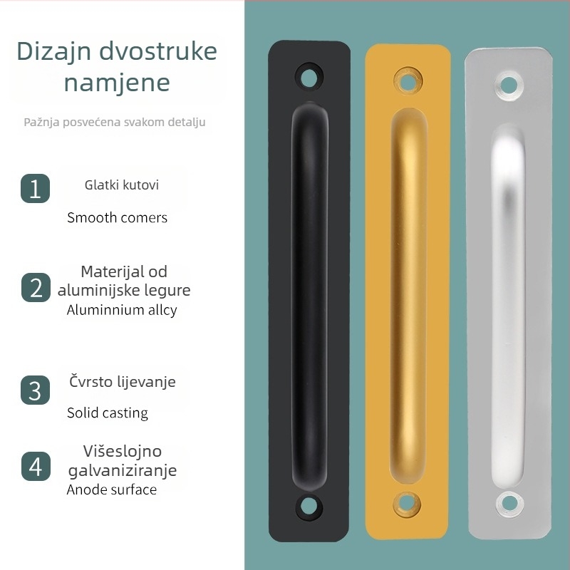 Prilagođena ručka od aluminijske legure bez bušenja za vrata i prozore, klizna balkonska vrata i drvena vrata