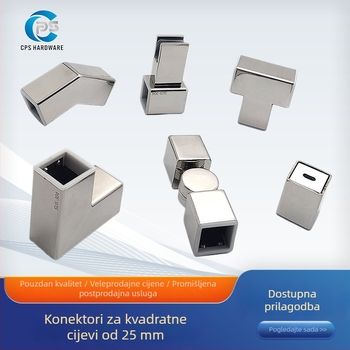 Nerđajući čelični spojnik za tuš kabinu – staklena vrata, kvadratna cijev 25x25 mm, trostruka univerzalna prirubna stezaljka