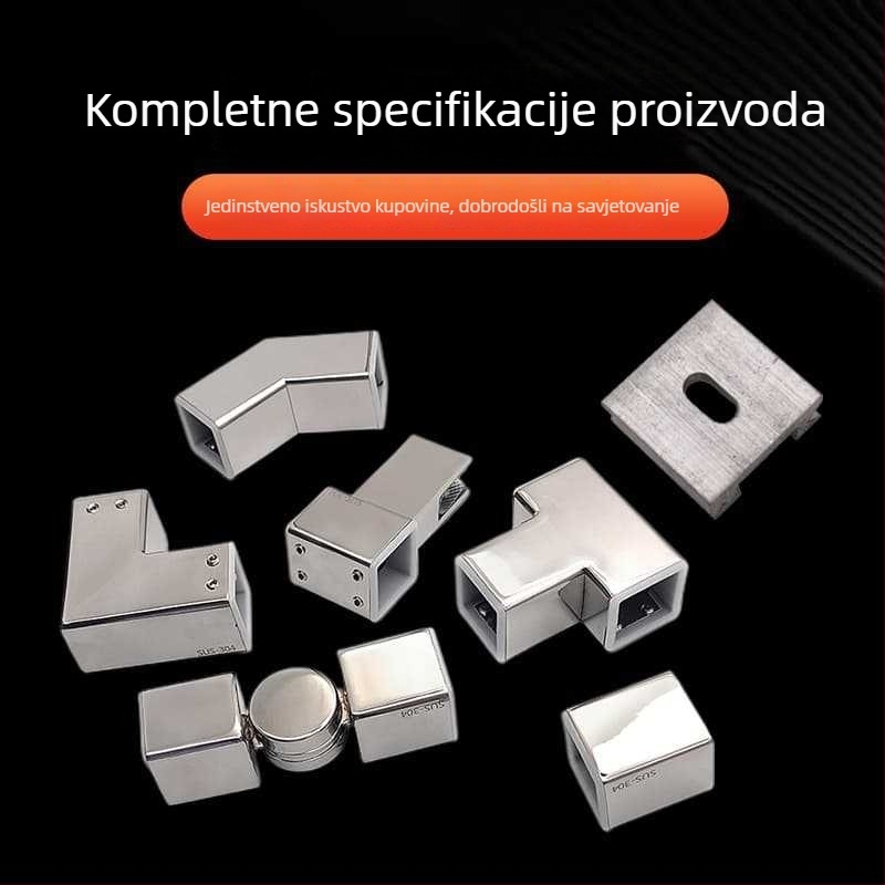 Nerđajući čelični spojnik za tuš kabinu – staklena vrata, kvadratna cijev 25x25 mm, trostruka univerzalna prirubna stezaljka