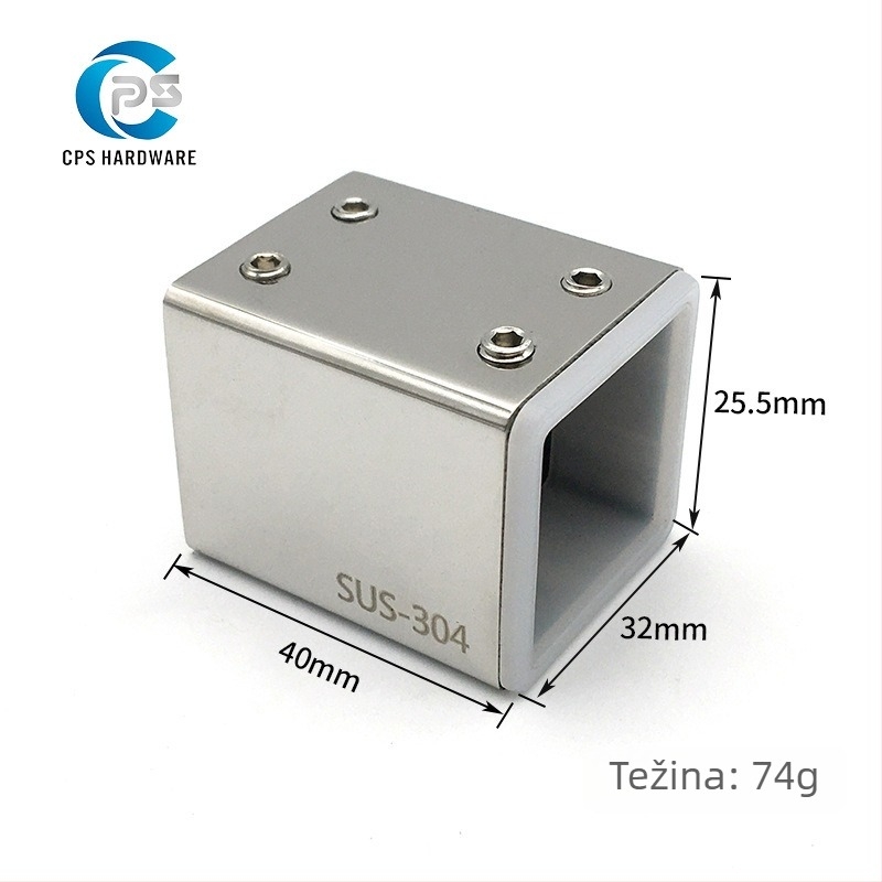 Nerđajući čelični spojnik za tuš kabinu – staklena vrata, kvadratna cijev 25x25 mm, trostruka univerzalna prirubna stezaljka