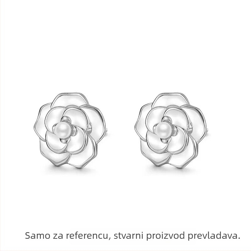 Naušnice od S925 srebra s cvijetom kamelije i perlama, pozlaćene