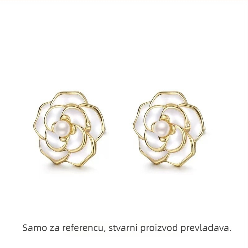 Naušnice od S925 srebra s cvijetom kamelije i perlama, pozlaćene