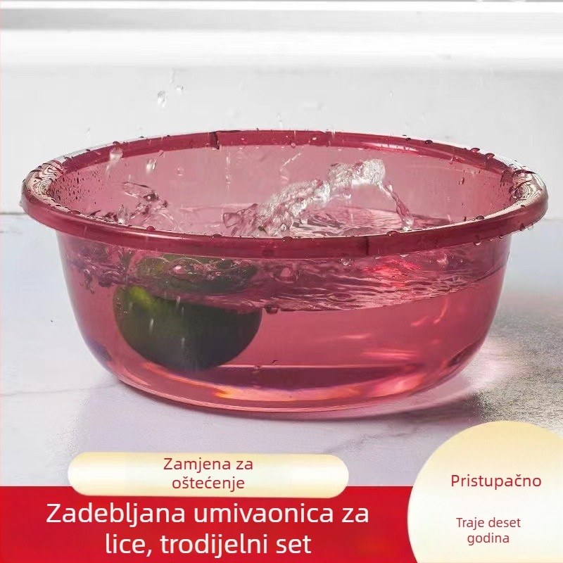 Debeli, duboki proziran plastični umivaonik velike kapacitete; namijenjen kućnoj uporabi, internatima, za pranje lica i rublja.