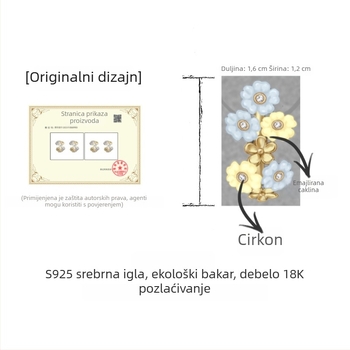 Naušnice od 18K zlata s emajlom i cirkonima u obliku cvijeta, drip glaze tehnika, svježe i elegantne ženske naušnice