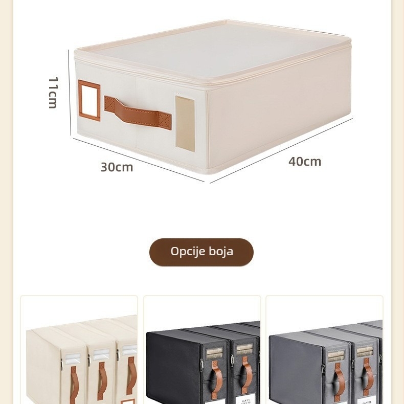 Sklopiva kutija za pohranu od tekstila s poklopcem, otporna na prašinu i prozirnim panelom za organizaciju ormara, dimenzije 38×32×11,5 cm, 5–10 l