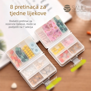 Prijenosna kutija za lijekove u stilu knjige, sedmodnevni organizator za tablete i kapsule