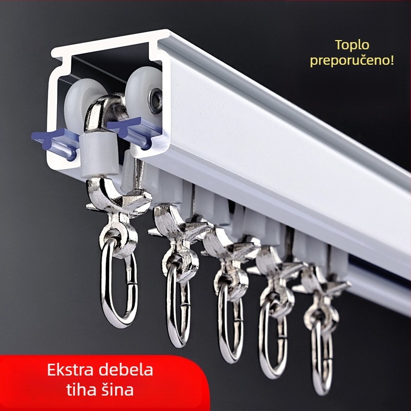 Šina za zavjese od ojačane aluminijske legure, jednostruka ili dvostruka šina, tiho klizno vodilo