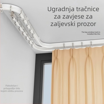 Kolekcija dodatnih dijelova za zavjese: ravne i zakrivljene tračnice, rimska šipka, električna tračnica, kukice i prsteni