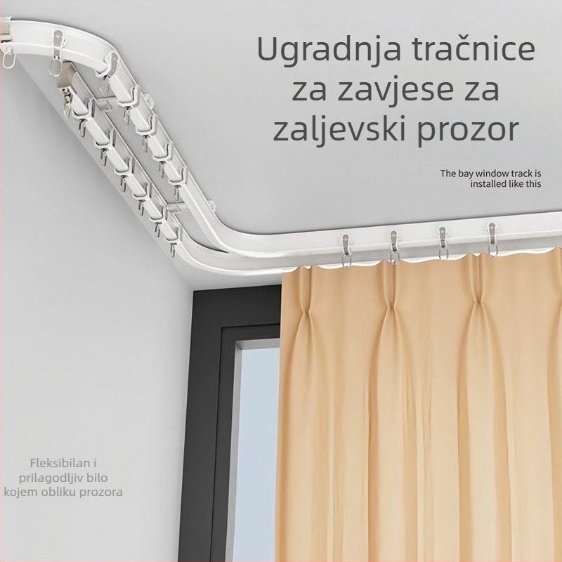 Kolekcija dodatnih dijelova za zavjese: ravne i zakrivljene tračnice, rimska šipka, električna tračnica, kukice i prsteni