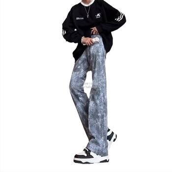 Muške traperice za proleće i jesen, opuštene ravne krojene, teška prana, vintage denim, svakodnevne, crne