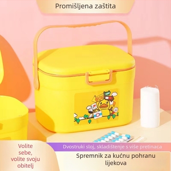 Plastična višeslojna srednja kutija za lijekove s pretincima, prijenosni kut za prvu pomoć za dom, veliki kapacitet