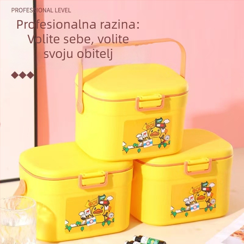 Plastična višeslojna srednja kutija za lijekove s pretincima, prijenosni kut za prvu pomoć za dom, veliki kapacitet