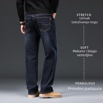 Muške traperice denim, ravni kroj, opuštenog kroja, elastične, plus size, premium poslovni stil, duge hlače za jesen-zimu 2024
