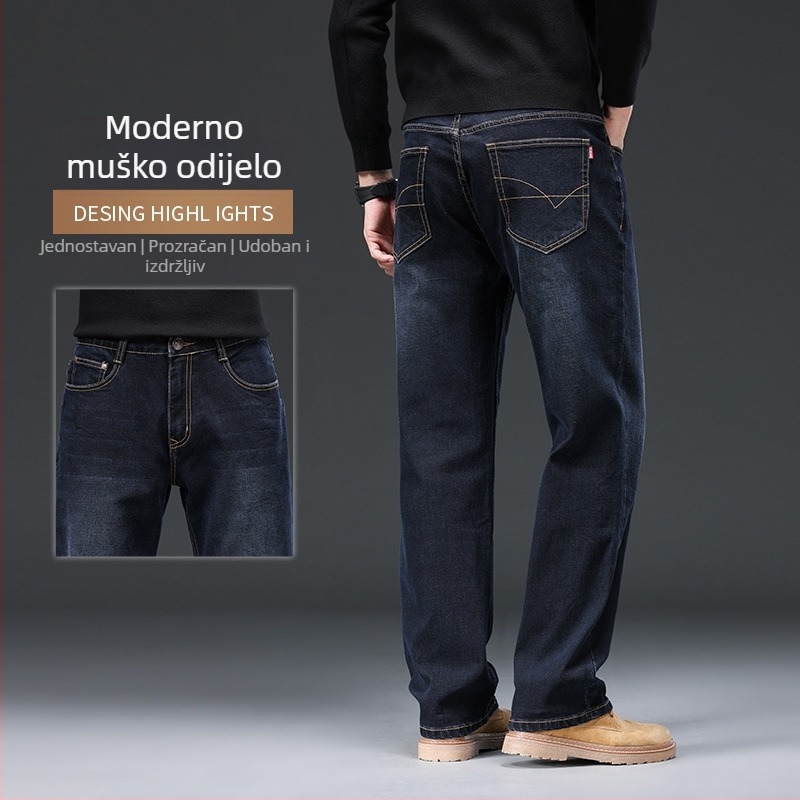 Muške traperice denim, ravni kroj, opuštenog kroja, elastične, plus size, premium poslovni stil, duge hlače za jesen-zimu 2024
