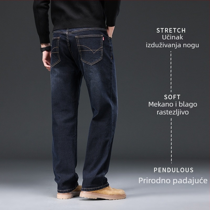 Muške traperice denim, ravni kroj, opuštenog kroja, elastične, plus size, premium poslovni stil, duge hlače za jesen-zimu 2024