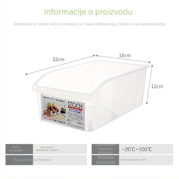 Kutija za pohranu u kuhinji s kotačićima, prozirna plastična 12 L, organizator ladice za hladnjak, bez poklopca