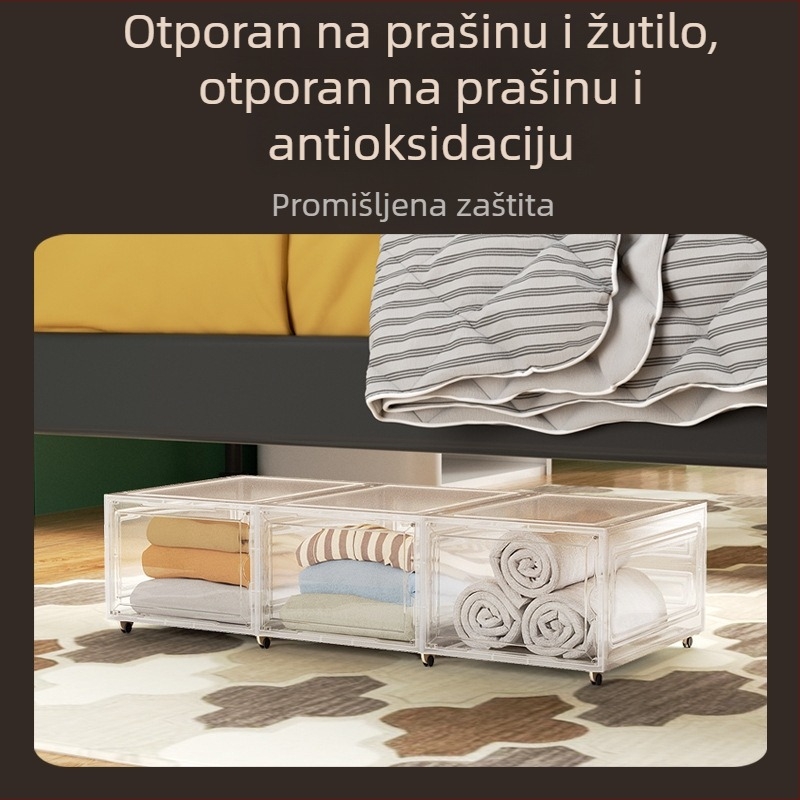 Kutija za pohranu ispod kreveta, ravna prozirna čvrsta plastika, velika zapremina, za studentski dom
