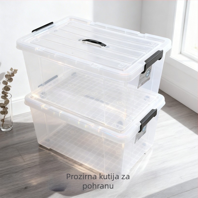 Prozirna plastična kutija za odlaganje s kotačićima, za odjeću i deke, čvršći dizajn, 420×300×150 mm