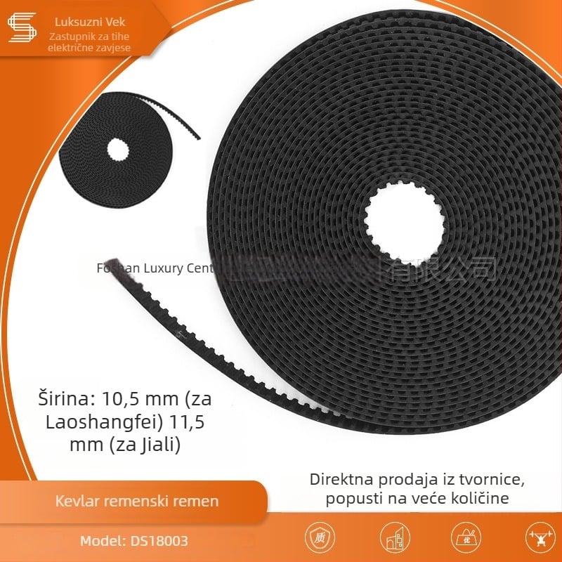 Sinhroni remen za zavjese na tračnici električnih zavjesa, zupčasti pogonski remen, PU + Kevlar, crna, za viseće zavjese, modeli DS18003/DA18009