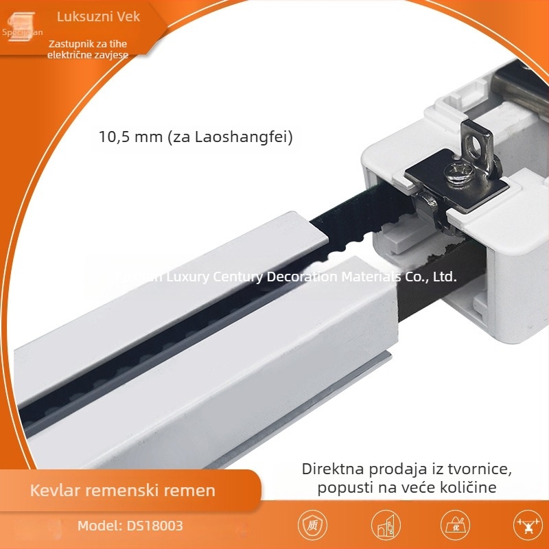 Sinhroni remen za zavjese na tračnici električnih zavjesa, zupčasti pogonski remen, PU + Kevlar, crna, za viseće zavjese, modeli DS18003/DA18009